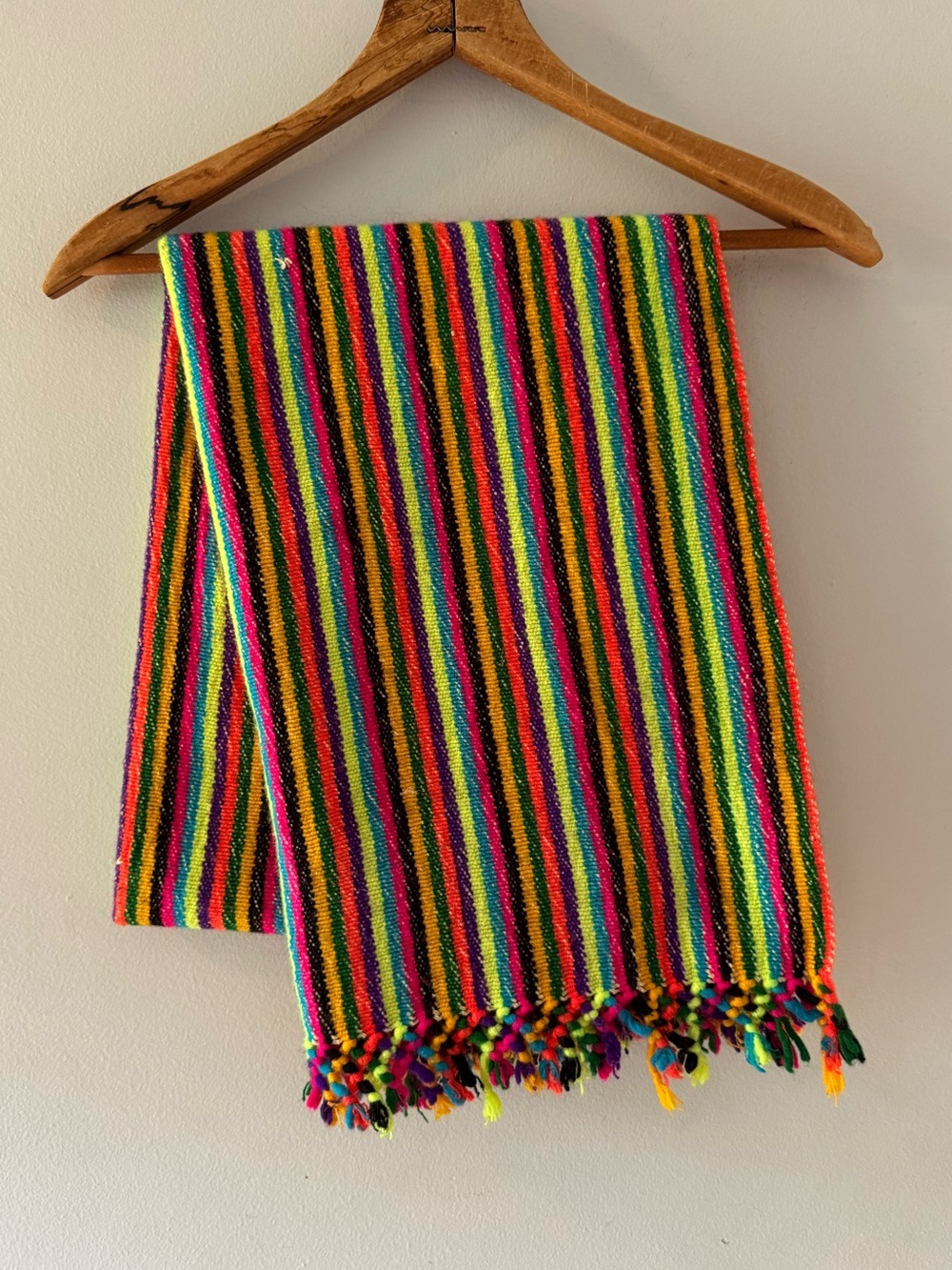 Vintage Retro Rainbow Knit Blanket Shawl Colorful Stripe Fringe